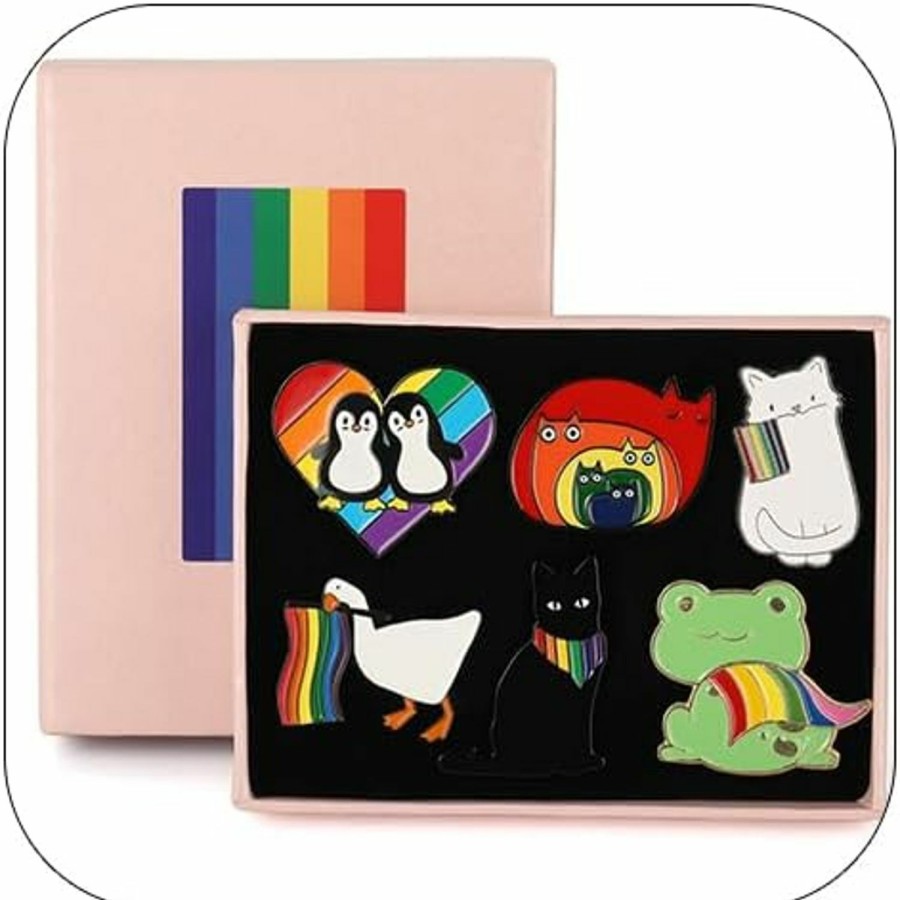 YIKOXI Animal Pride Pins 6Pcs Cute Rainbow Lgbtq Pins Duck Cat Brooch For Backpack Clothes Clearance