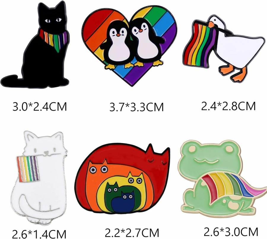 YIKOXI Animal Pride Pins 6Pcs Cute Rainbow Lgbtq Pins Duck Cat Brooch For Backpack Clothes Clearance