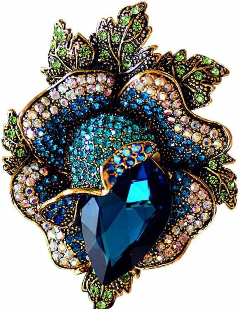 QUREZA Rose Crystal Flower Brooch Vintage Palace Style Rhinestone Lapel Pin Wedding Bride Large Brooches For Woman Jewelry Clothing Decoration Christmas Gift Wholesale