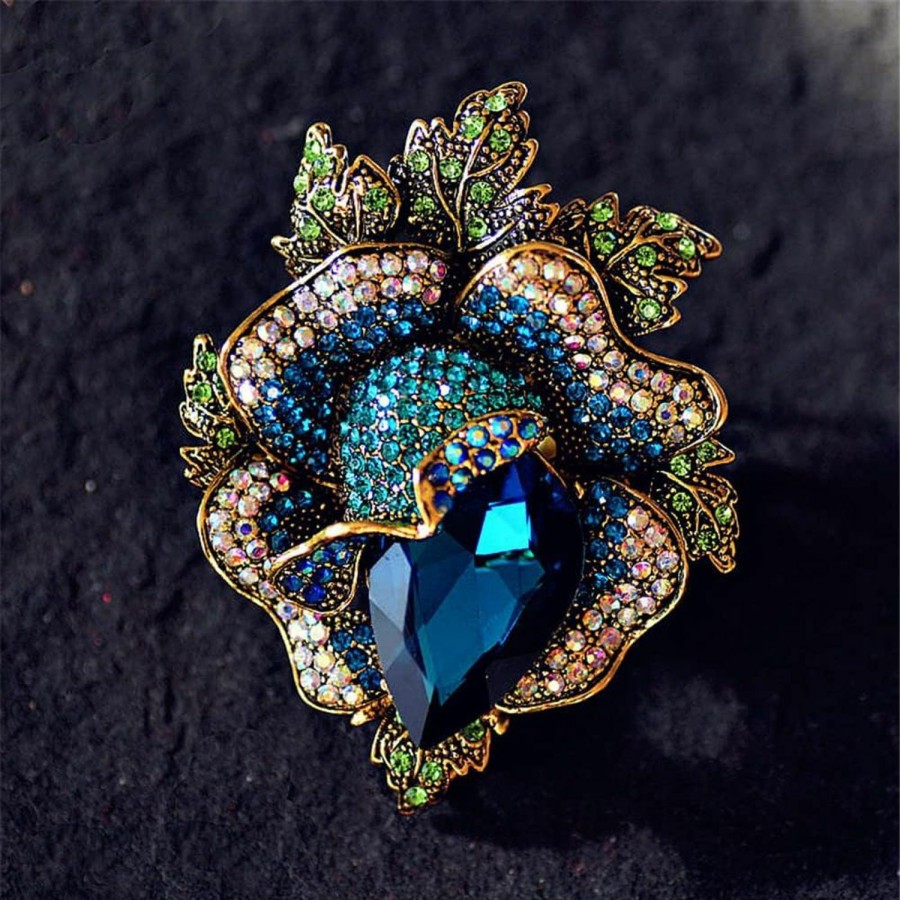 QUREZA Rose Crystal Flower Brooch Vintage Palace Style Rhinestone Lapel Pin Wedding Bride Large Brooches For Woman Jewelry Clothing Decoration Christmas Gift Wholesale