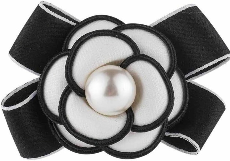 Rrdaily Vintage Camellia Brooch Pin For Women Girls Pearl Bow Flower Brooch Fabric Rose Flower Brooch Lapel Scarf Buckle Safety Pin Bridal Dress Accessories Clearance