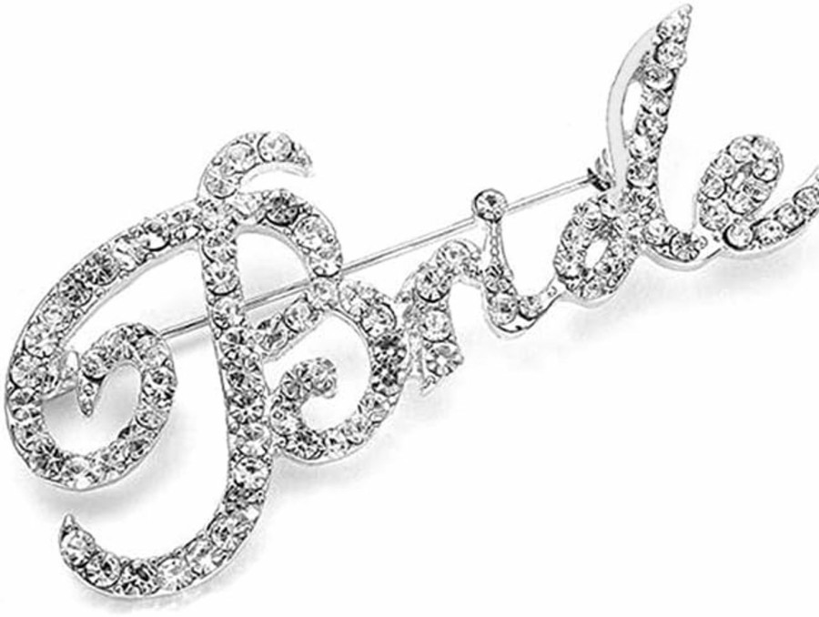 Dtja Rhinestone Bride Brooch Pin For Women Girls Fashion Crystal Letter Wedding Bouquet Brooches Lapel Pins Delicate Dress Accessories Jewelry Gift For Bachelorette & Bridal Clearance