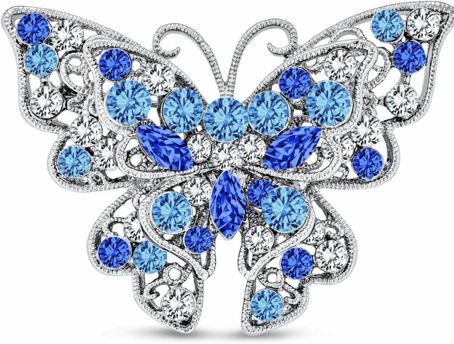 Bling Jewelry Large Statement Crystal Accent Yellow Orange Golden Aqua Blue Black Clear Garden Dragonfly Firefly Fluttering Filigree Butterfly Brooch Scarf Pin For Women Teens Silver Gold Plated Online