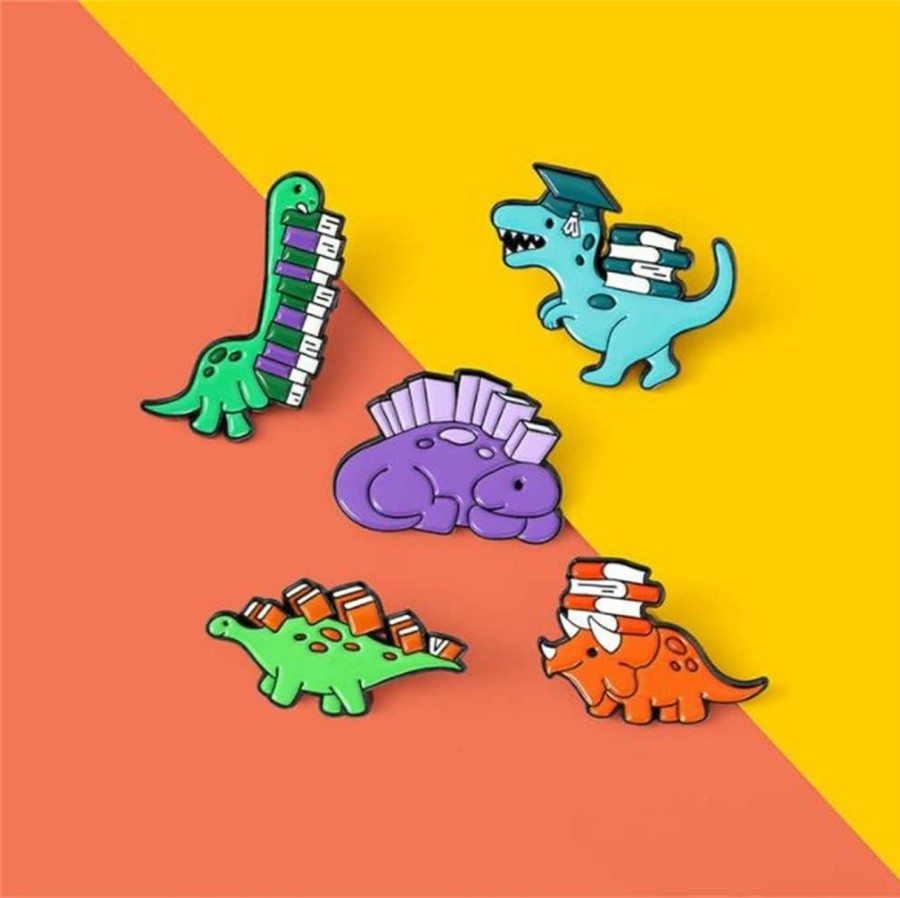 XKYDYF 5Pcs Cute Enamel Brooch Pin Cartoon Dinosaur Book Badge Brooches Animal Enamel Pins For Women Badges Backpack Badge Gifts Clearance