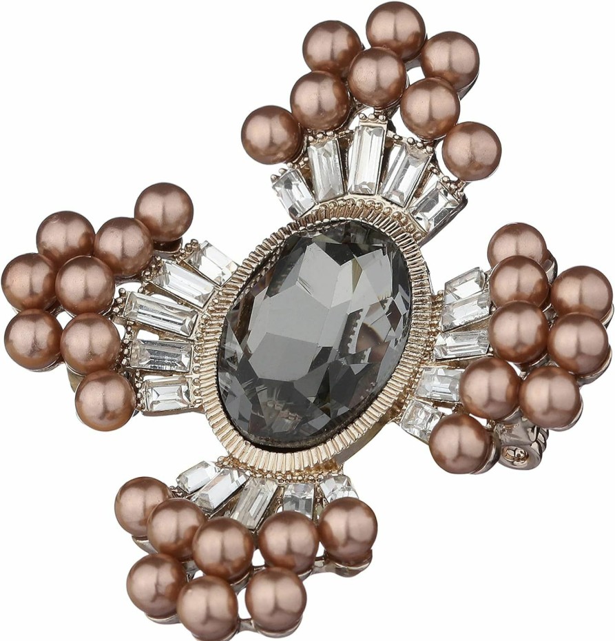 Sincera Elegant Brooch For Women With Swarovski Crystals And Pearls (Natural Mother Of Pearl) Pearl Brooch For Scarfs Fashion Safety Pins 02-19540 New