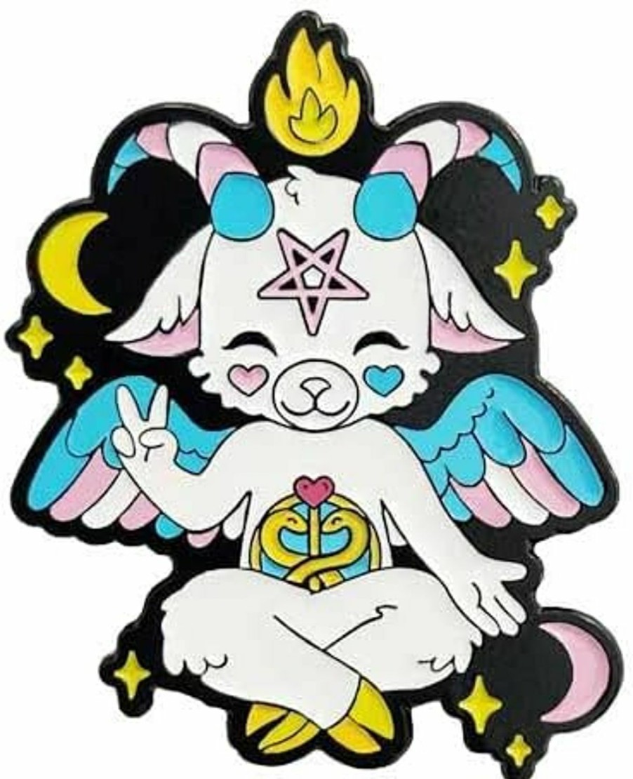 Dark Spark Decals Transgender Pride Hidden Flag Adorable Baphomet - Soft Enamel 1.5\" Black Enamel Pin Wholesale