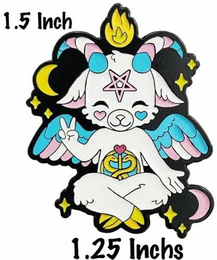 Dark Spark Decals Transgender Pride Hidden Flag Adorable Baphomet - Soft Enamel 1.5\" Black Enamel Pin Wholesale