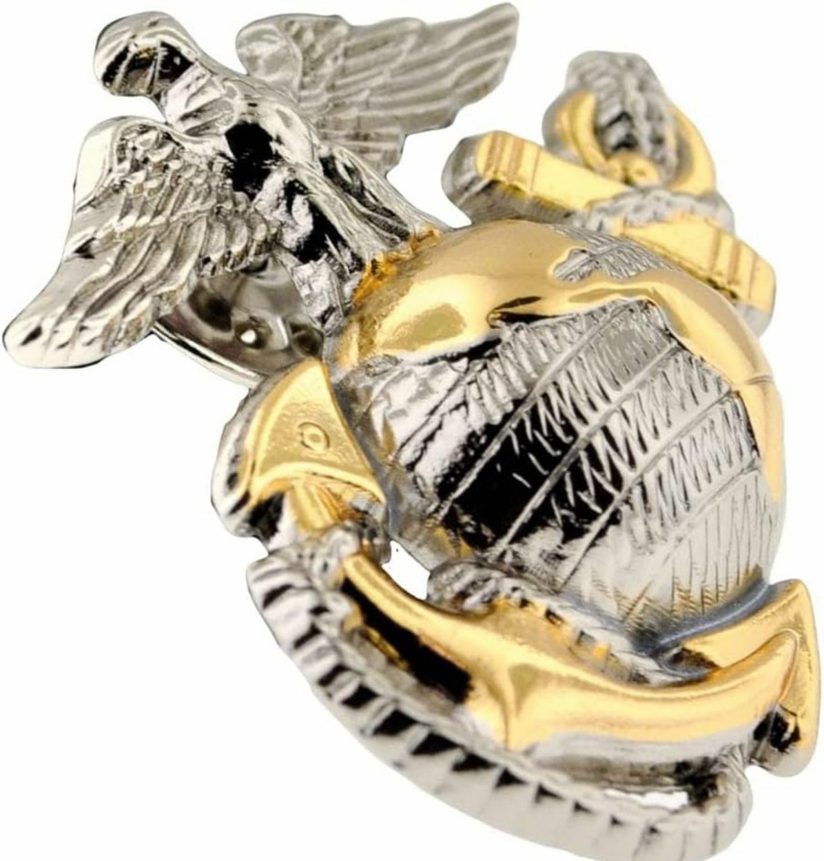 PinMart Pinmart Officially Licensed U.S.M.C. Lapel Pin Military Insignia United States Marine Corps Letters Pin Gold Plated Enamel Brooch With Secure Clutch Back Best