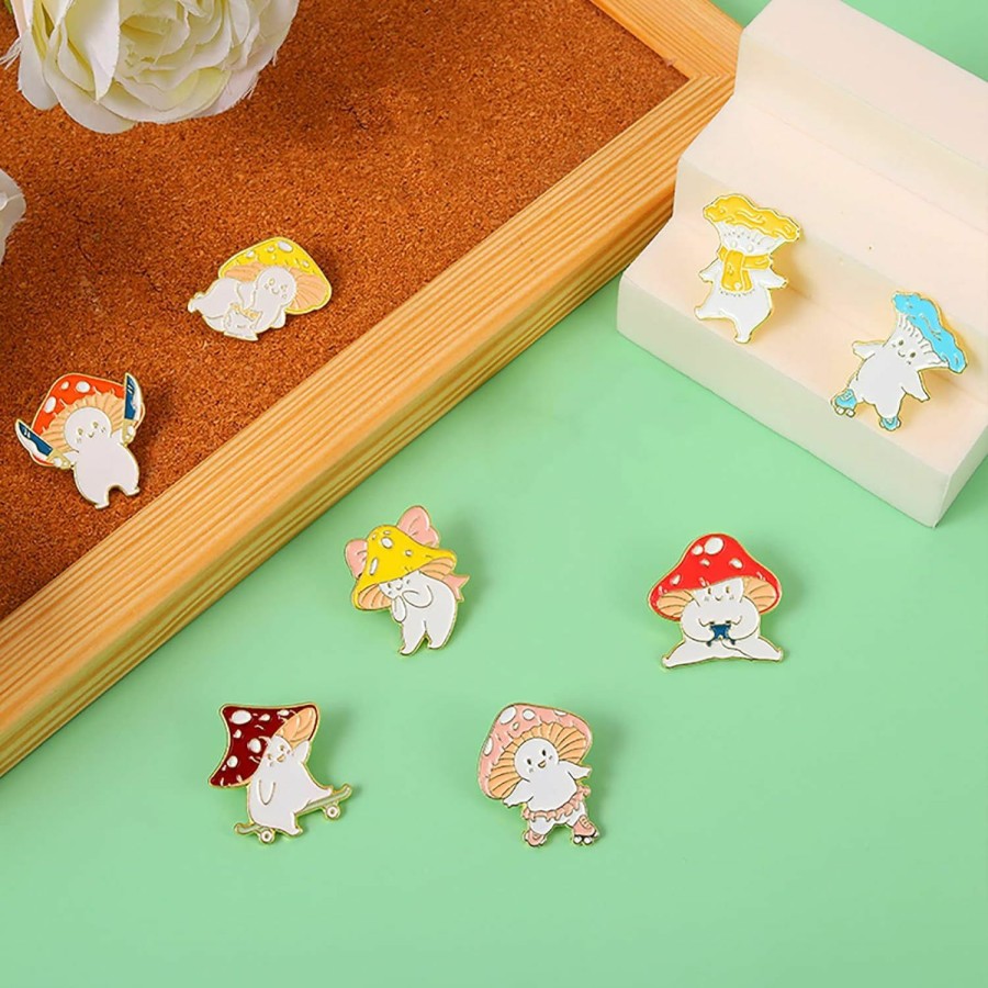 Gillna Cute Enamel Brooch Pins Sets Cartoon Mushroom Brooches Cat Frog Hedgehog Animal Plant Brooch Pin For Backpack Clothes Diy Party Decoration Online