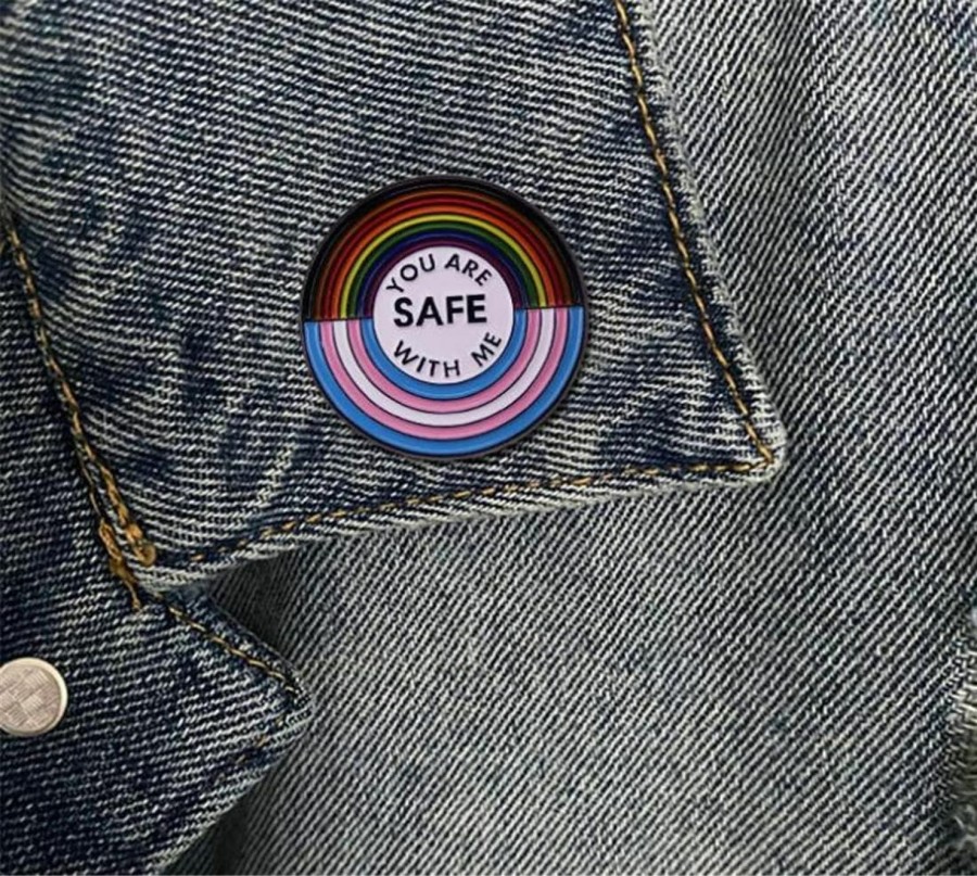 XKYDYF You Are Safe With Me Rainbow Flag Pride Lgbt Lovers Enamel Brooch Lapel Pins For Backpacks Badges Jewelry Decorations Hot