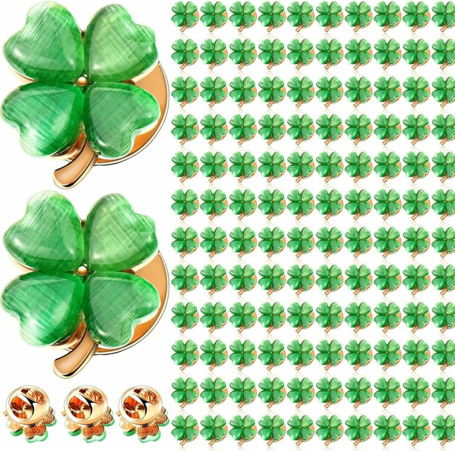 XunYee Xunyee 120 Pcs St. Patrick'S Day Lapel Pin Lucky Mini Green Clover Leaf Brooch Pin Irish Themed Metal Four Leaf Clover For Women And Men Gift Clearance