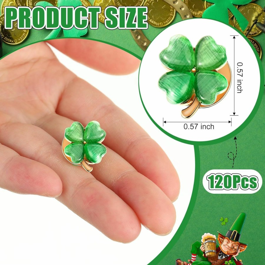 XunYee Xunyee 120 Pcs St. Patrick'S Day Lapel Pin Lucky Mini Green Clover Leaf Brooch Pin Irish Themed Metal Four Leaf Clover For Women And Men Gift Clearance