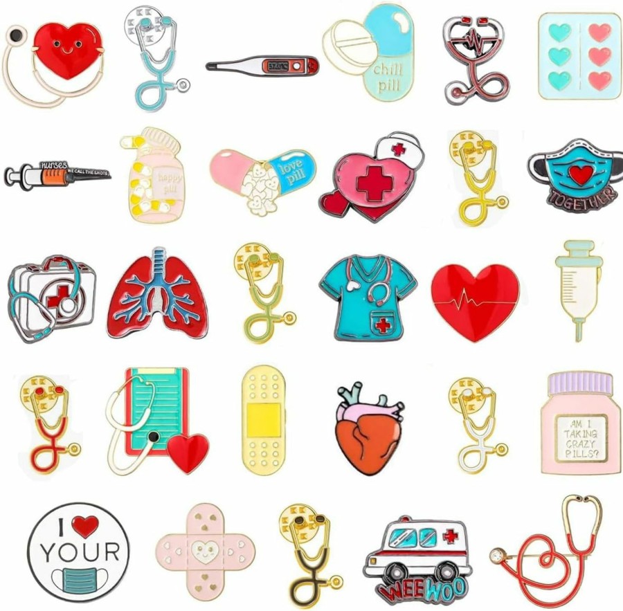 fiintrwa 29 Pcs Nurse Stethoscope Enamel Pins Cute Brooch Pins Inspirational Cartoon Lapel Pins Badges Doctor For Nurses' Day Gifts Hat Jacket Bag Decor Online