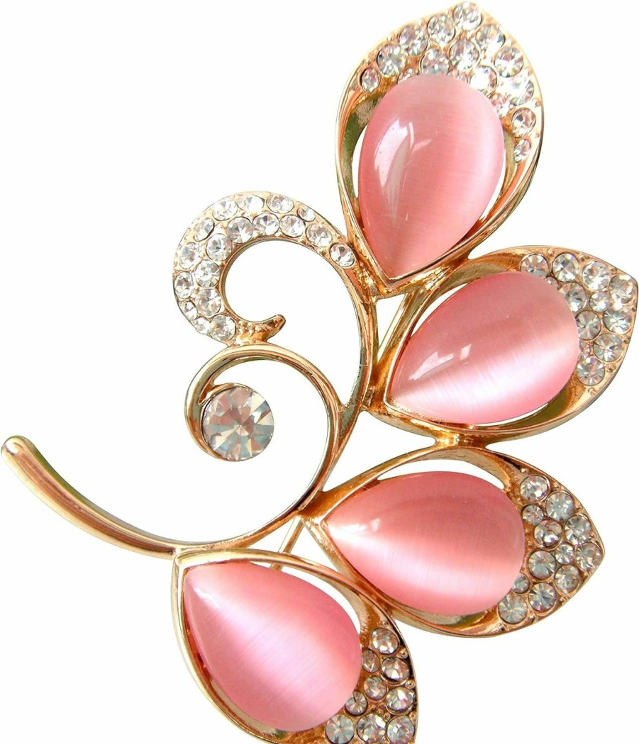 Navachi Navachi 18K Gold Plated Opal Leaves Crystal Branches Brooch Pins Online