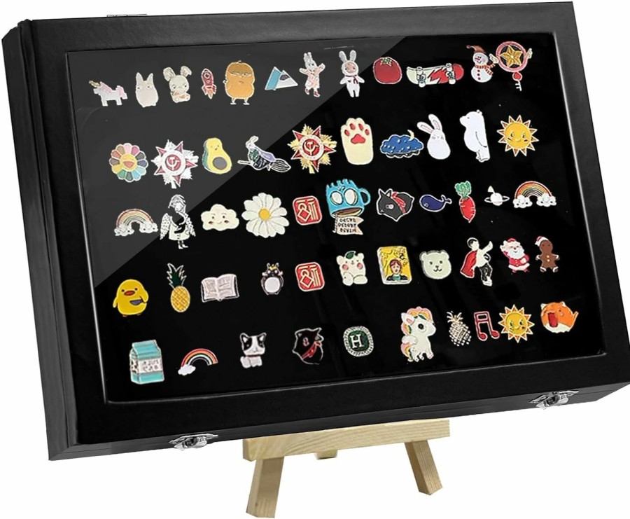 YEXEXINM Yexexinm Large Enamel Pin Display Frame,14\" X 9.5\" Shadow Box For Wall And Tabletop Display Pin Collection Display Case Pin Display Board For Military Medals, Jewelry Pin Badge Collection, Rings Clearance