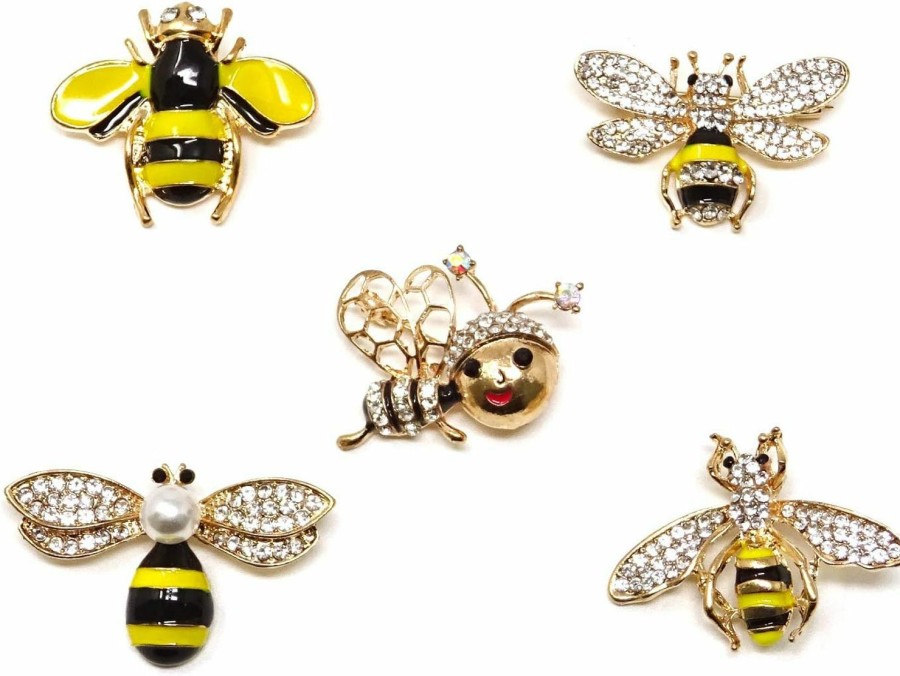 Honbay Honbay 5Pcs Fashion Cute Gold Tone Enamel Honey Bee Brooch With Rhinestones For Collar, Dress, Sweater, Scarf, Shawl Decoration New