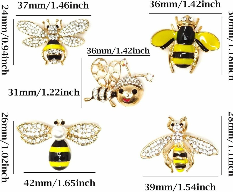 Honbay Honbay 5Pcs Fashion Cute Gold Tone Enamel Honey Bee Brooch With Rhinestones For Collar, Dress, Sweater, Scarf, Shawl Decoration New