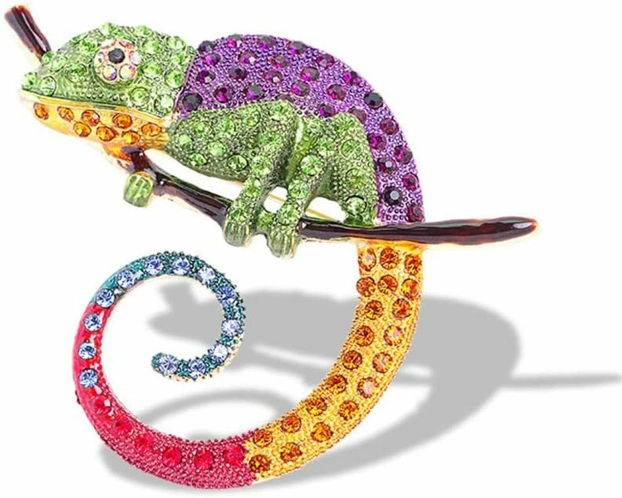 Dtja Rhinestone Chameleon Brooch Pin For Women Girls Fashion Exquisite Big Green Purple Colorful Crystal Animal Lizard Brooches Lapel Pins Dress Accessories Mardi Gras Carnival Holiday Jewelry Uni Gift Online