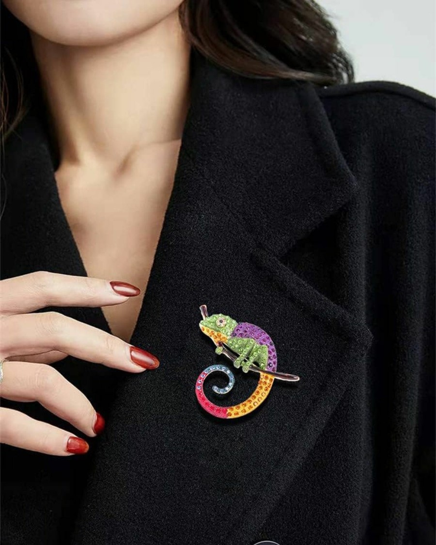 Dtja Rhinestone Chameleon Brooch Pin For Women Girls Fashion Exquisite Big Green Purple Colorful Crystal Animal Lizard Brooches Lapel Pins Dress Accessories Mardi Gras Carnival Holiday Jewelry Uni Gift Online