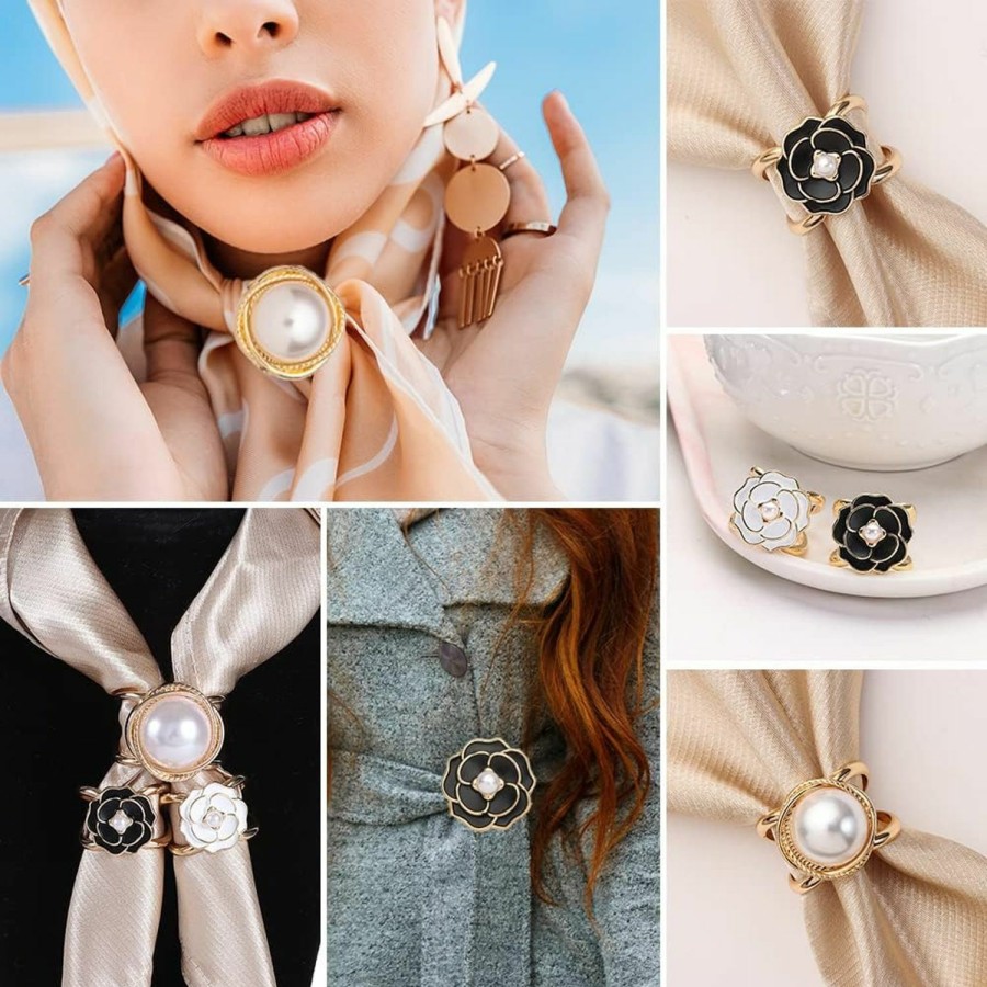 genenic Genenic 3Pcs Elegant Pearl Floral Scarf Ring Clip Camellia Flower Scarf Buckle For Women Scarf Ring Buckle Women Wholesale