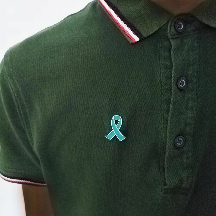 TSYMINQC 50 Pieces Teal Ribbon Pins Teal Awareness Lapel Brooches For Cervical Ovarian Cancer, Substance Abuse, Sexual Violence Awareness Best