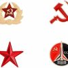 noxozoqm 4Pcs Communist Enamel Pin Sickle Hammer Star Brooch Button Badge Lapel Pin Set Vintage Creative Soviet Union Russia Brooch Gifts Clothes Party Backpack Decor Accessories Hot