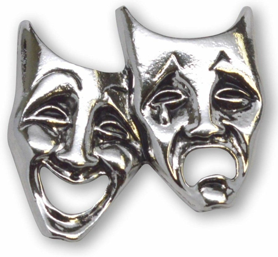 Real Metal Comedy Tragedy Masks Theater Jacket Or Hat Pin Silver Finish Pewter Hot