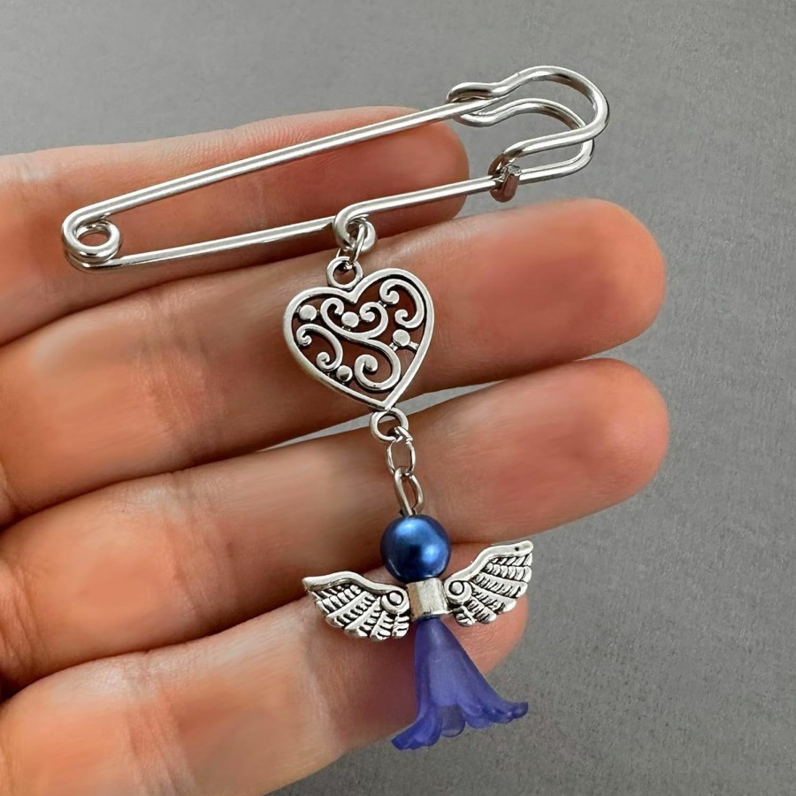 MemoriPix Something Blue Angel Charm For Bride On Wedding Day Blue Guardian Angel Pin Clearance