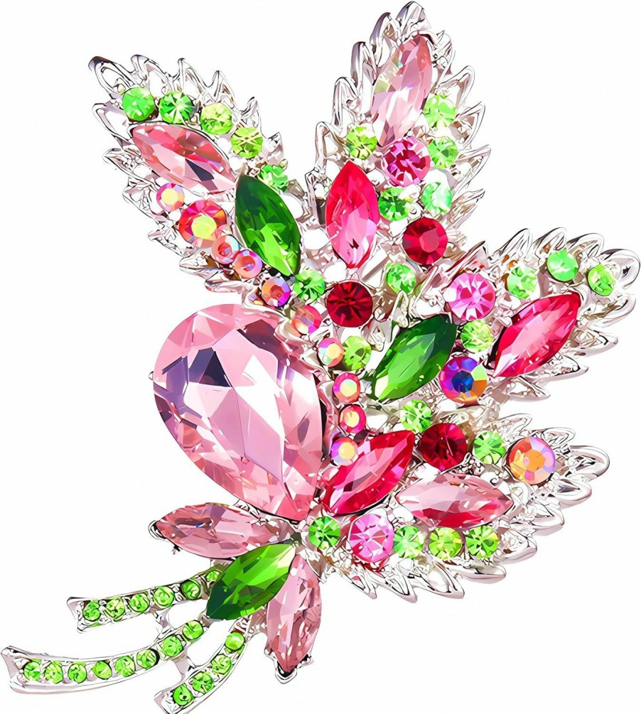 HAFILO Large Women'S Elegant Austrian Color Crystal Rhinestone Leaf Bouquet Brooch Pins For Women Fashion Brooches Pins Wholesale