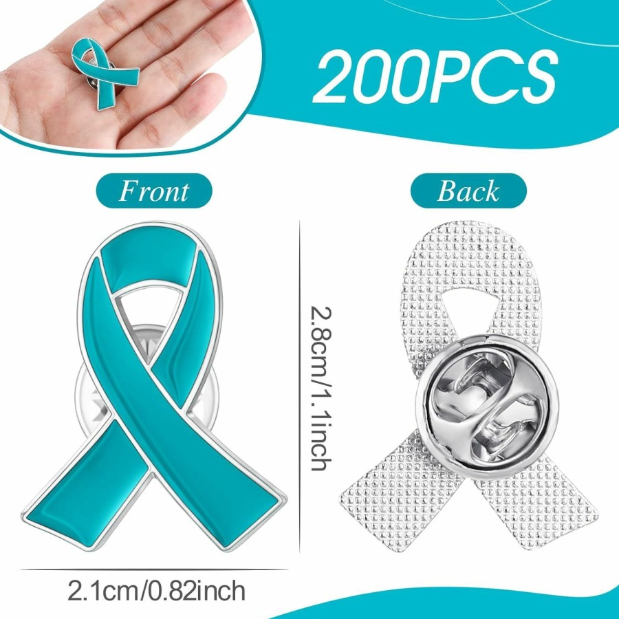 Sasylvia Teal Ribbon Awareness Lapel Pins Ovarian Cervical Cancer Awareness Sexual Assault Awareness Brooch Individual Pack New