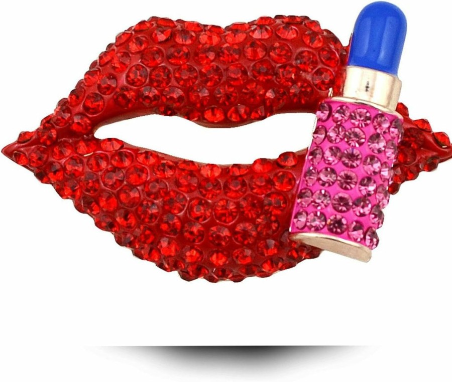 Reizteko Reizteko Hot Lips Lipstick Rhinestone Brooch Pin Women Jewelry Sweater Shawl Scarf Buckle (White) New