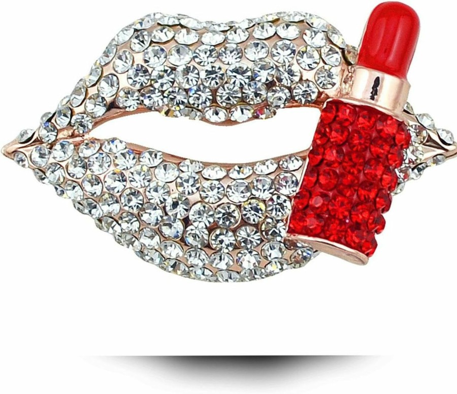 Reizteko Reizteko Hot Lips Lipstick Rhinestone Brooch Pin Women Jewelry Sweater Shawl Scarf Buckle (White) New