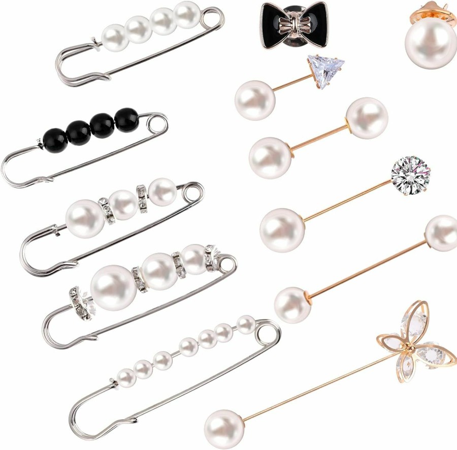 Beupy 12 Pieces Pearl Scarf Brooch Pin Assorted Muslim Scarf Hijab Clips Small Brooch Set Metal Clips For Headscarf Shawl Muslim Women Scarves Hijab Safety Shawl Brooch Pins For Women Men Kids Clearance