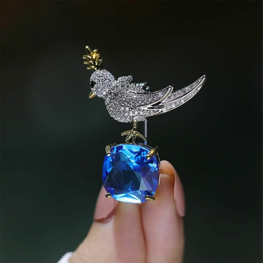 ZXCVWWE Blue Crystal Bird Brooch Cute Rhinestone Animal Badge Lapel Pins Dress Accessories Wedding Party Birthday Jewelry Gift For Women Men New