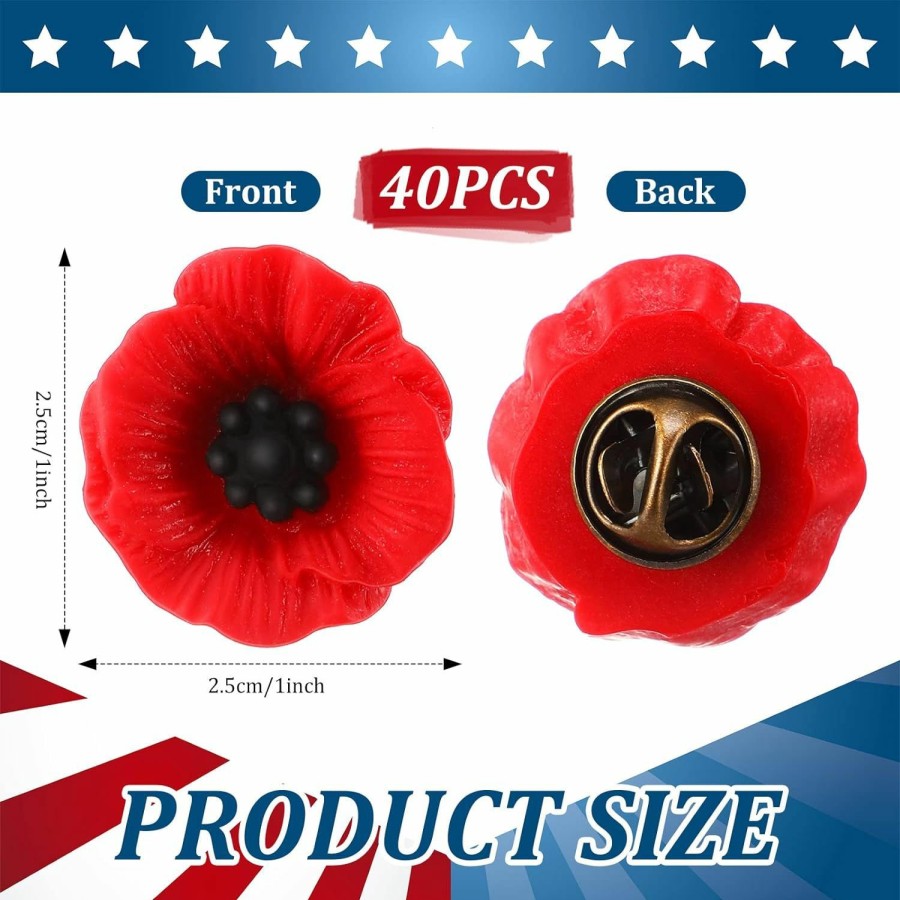 Cindeer Cindeer Memorial Day Poppy Flower Pins 1 Inch Resin Red Poppy Brooch Lapel Pin Lest We Forget Poppy Day Gift Veteran Day Broaches Small Remembrance Flower Boutonniere For Women Men Wedding Best