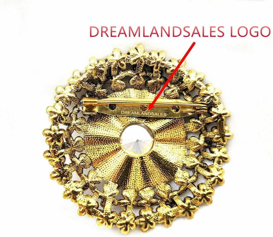 DREAMLANDSALES Dreamlandsales Antique Style Large Glass Stone Round Sash Brooch Pin Art Nouveau Jewelry Clearance