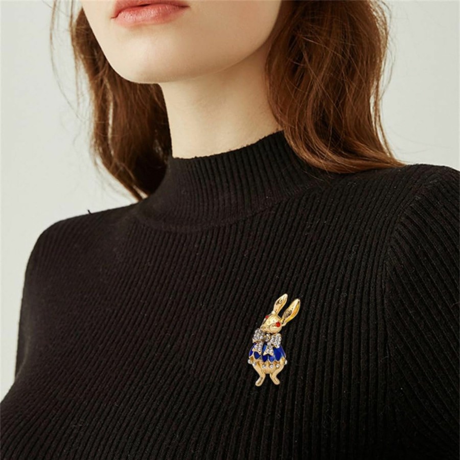 Dtja Rhinestone Bow Rabbit Brooch Pin For Women Girls Men Gold Plated Fashion Cute Crystal Bow Enamel Cartoon Bunny Gentleman Brooches Lapel Pins Lucky Decor Dress Accessories Easter Holiday Jewelry Gift New