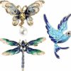 ROFARSO 3 Pieces Brooch Pins Set With Dragonfly Butterfly Dove For Women Girls Gift Party Elegant Enamel Insect Animal Brooch Pins Fashion Jewelry Pearl Vintage Lapel Pin Accessories New