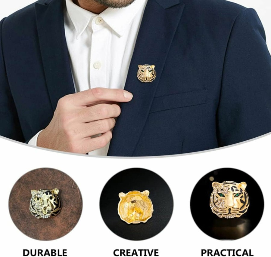 GALPADA Galpada Tiger Brooches With Rhinestones 2Pcs Vintage Punk Animal Tiger Head Corsage Brooch Pin Crystal Badge Lapel Pin For Men Women Suit Jacket Blouse Coat (Golden) Online