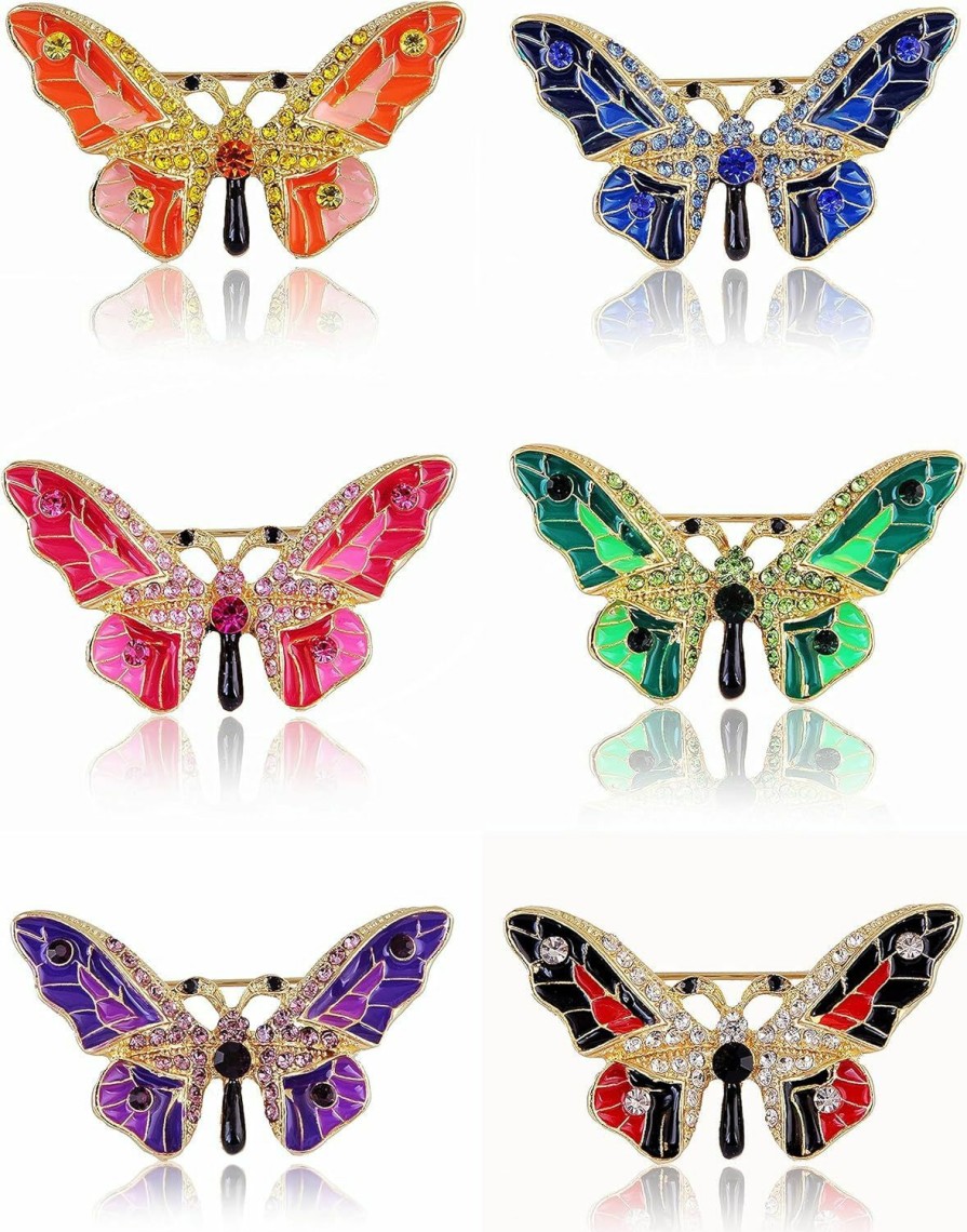 Joixy 6Pcs Butterfly Brooch Pins For Women Fashion Woman'S Enamel Crystal Rhinestone Butterfly Brooches Pin Set For Clothes Dresses Bulk Hot