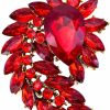 SELOVO Selovo Marquise Shape Rhinestone Red Leaf Costume Brooch Pin Jewelry Antiqued Gold Tone Wholesale