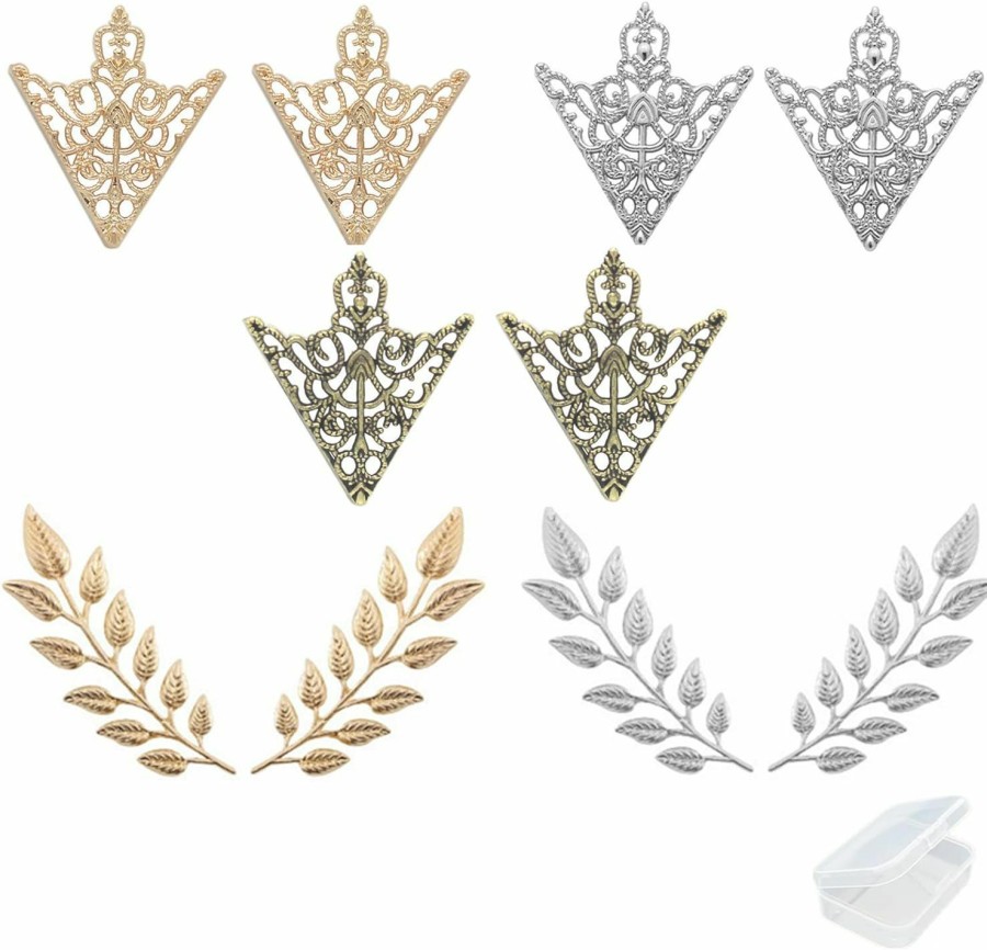 Generic Zaky 5 Pairs Brooches Accessories Palace Retro Hollow Pattern Shirt Collar Brooch Buckle Angle Triangle And Simple Elegant Double Leaf Collar Pin Brooch Gold Silver Plant Brooch With Box Hot