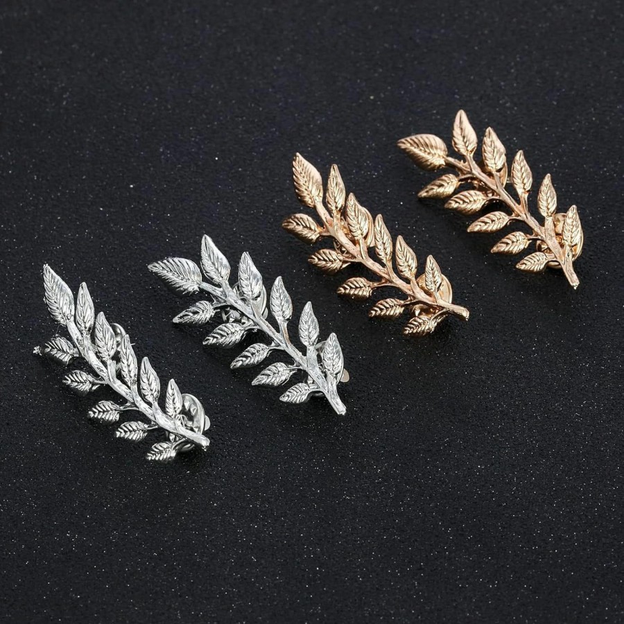 Generic Zaky 5 Pairs Brooches Accessories Palace Retro Hollow Pattern Shirt Collar Brooch Buckle Angle Triangle And Simple Elegant Double Leaf Collar Pin Brooch Gold Silver Plant Brooch With Box Hot