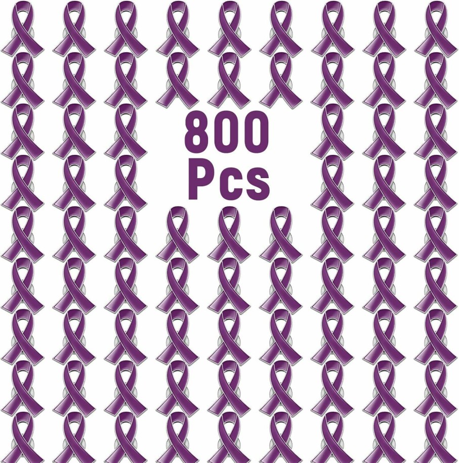 Retrowavy 800 Pcs Pancreatic Cancer Awareness Lapel Pins Products Bulk Purple Ribbon Pins Domestic Violence Pins Brooch Badges Alzheimers Lupus Awareness Pin Items Favors For Awareness Campaigns Event Clearance