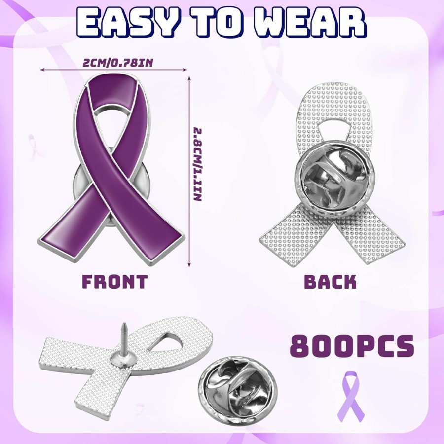 Retrowavy 800 Pcs Pancreatic Cancer Awareness Lapel Pins Products Bulk Purple Ribbon Pins Domestic Violence Pins Brooch Badges Alzheimers Lupus Awareness Pin Items Favors For Awareness Campaigns Event Clearance