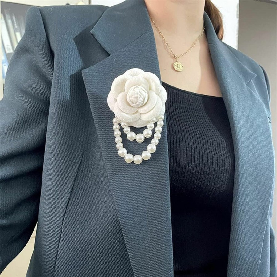 QUREZA Fabric Camellia Flower Brooch Pins Pearl Tassel Corsage Jewelry Brooches For Women Shirt Collar Clothing Accessories Party Wedding Gifts Online