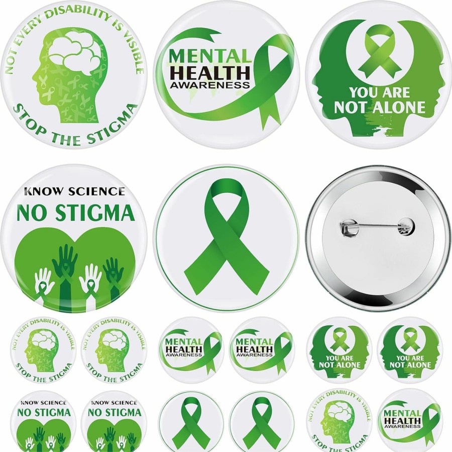 Sasylvia Sasylvia 2.3 Inch Mental Health Awareness Button Bulk Round Chest Button Badge Brooch Awareness Green Ribbon Pin For Hat Shirt Clothing Bags Decoration Best