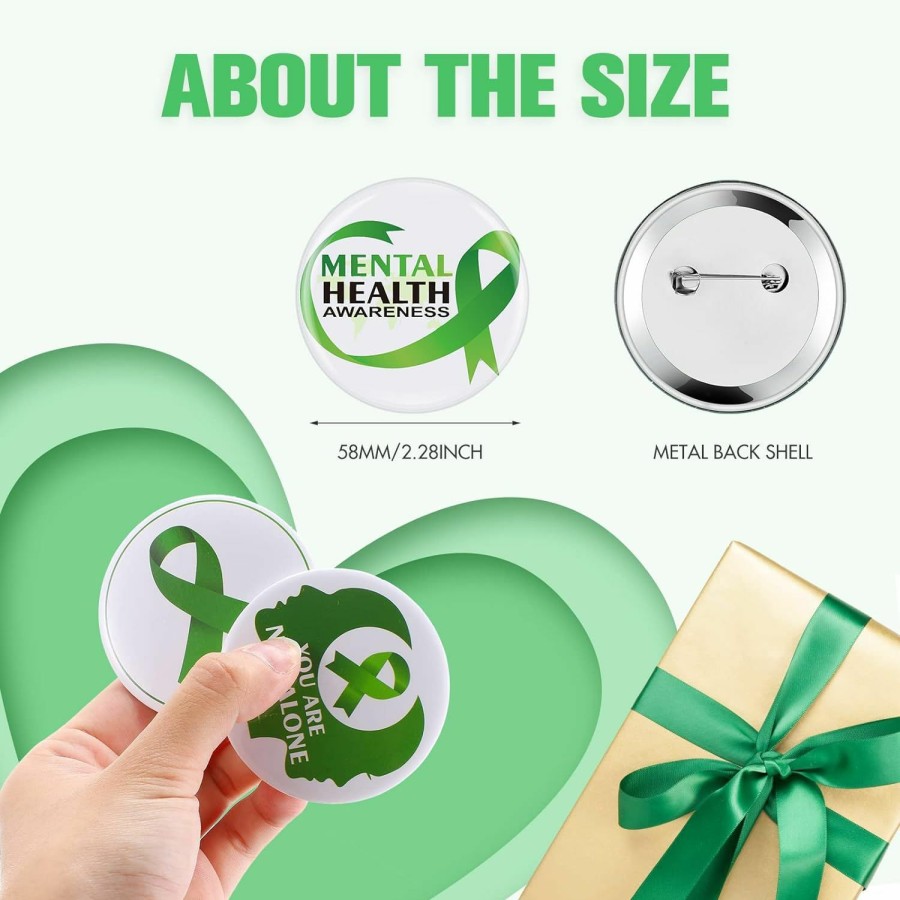 Sasylvia Sasylvia 2.3 Inch Mental Health Awareness Button Bulk Round Chest Button Badge Brooch Awareness Green Ribbon Pin For Hat Shirt Clothing Bags Decoration Best