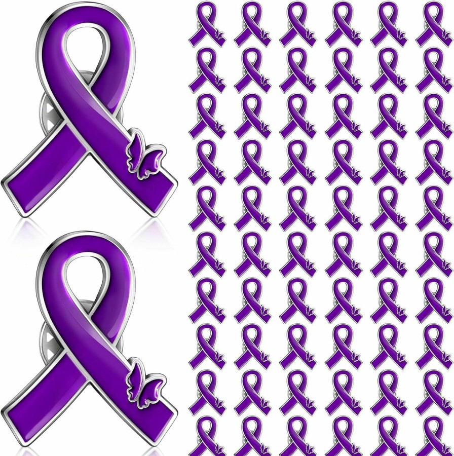 Tondiamo Tondiamo Purple Ribbon Awareness Lapel Pin Bulk Violence Alzheimer Cancer Awareness Brooch For Women Man Public Social Event Wholesale