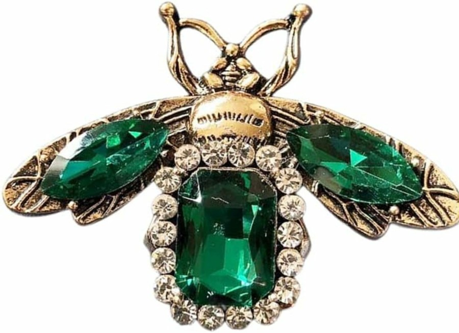 Dtja Gold Rhinestone Bee Brooch Pin For Women Men Fashion Crystal Vintage Green Cz Emerald Insect Animal Brooches Lapel Pins Dainty Dress Accessories Jewelry Boutonniere Corsage For Hat Bag Suit Tie Wholesale